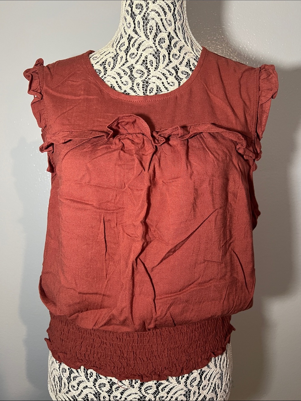 Moa Moa Rust Ruffle Trim Tank Top